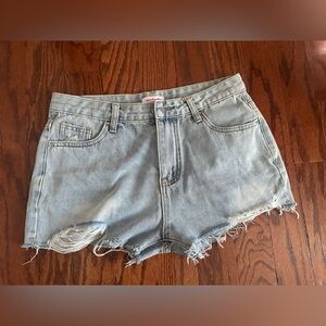 Women's Light Blue Distressed Denim Shorts Size M